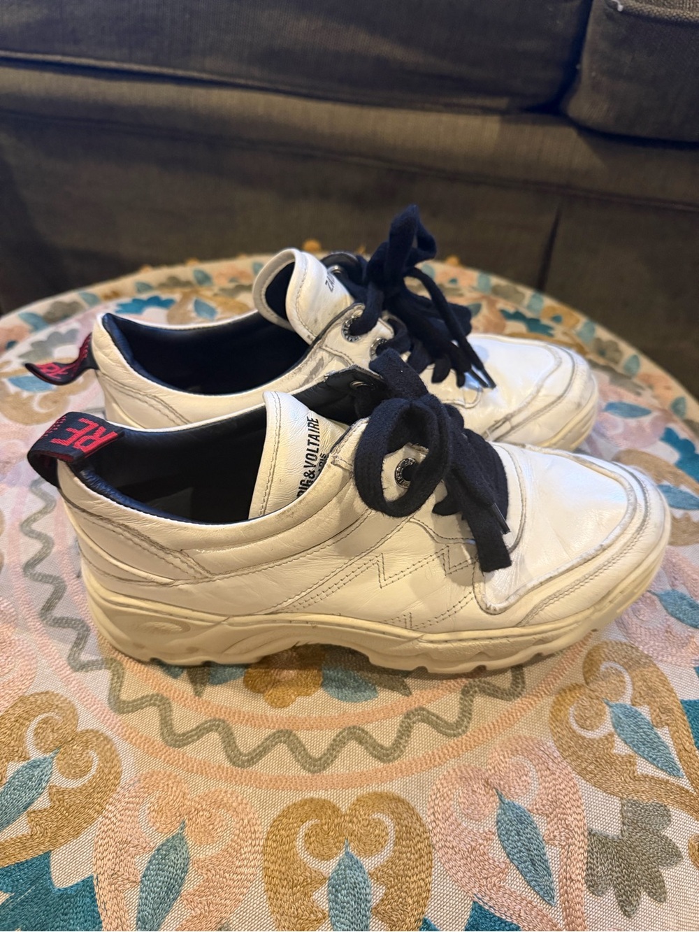 Zadig & Voltaire Women’s White/Cream Leather Sneakers with Black Laces
